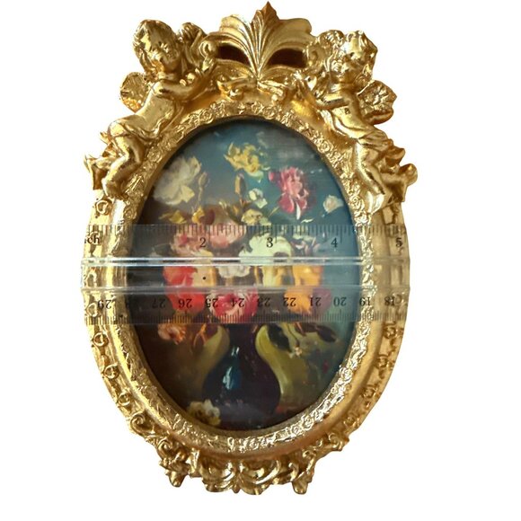 Bright Gold Tone Cherub Ornate 5"x7" Oval Frame W - Picture 4 of 6